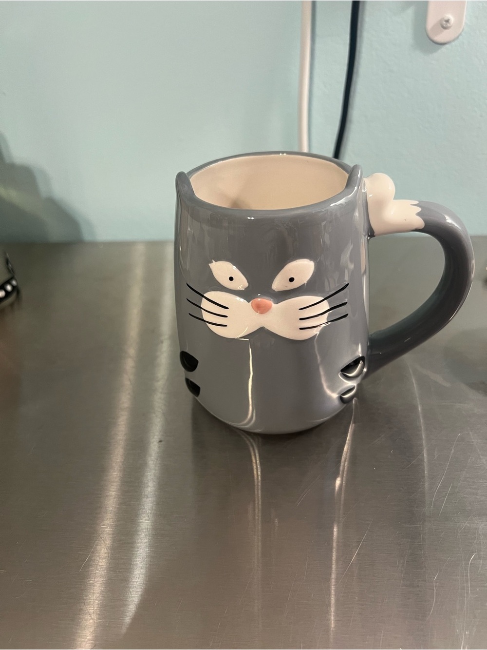 Tag Gray Cat Ceramic Mug with Paw Handle